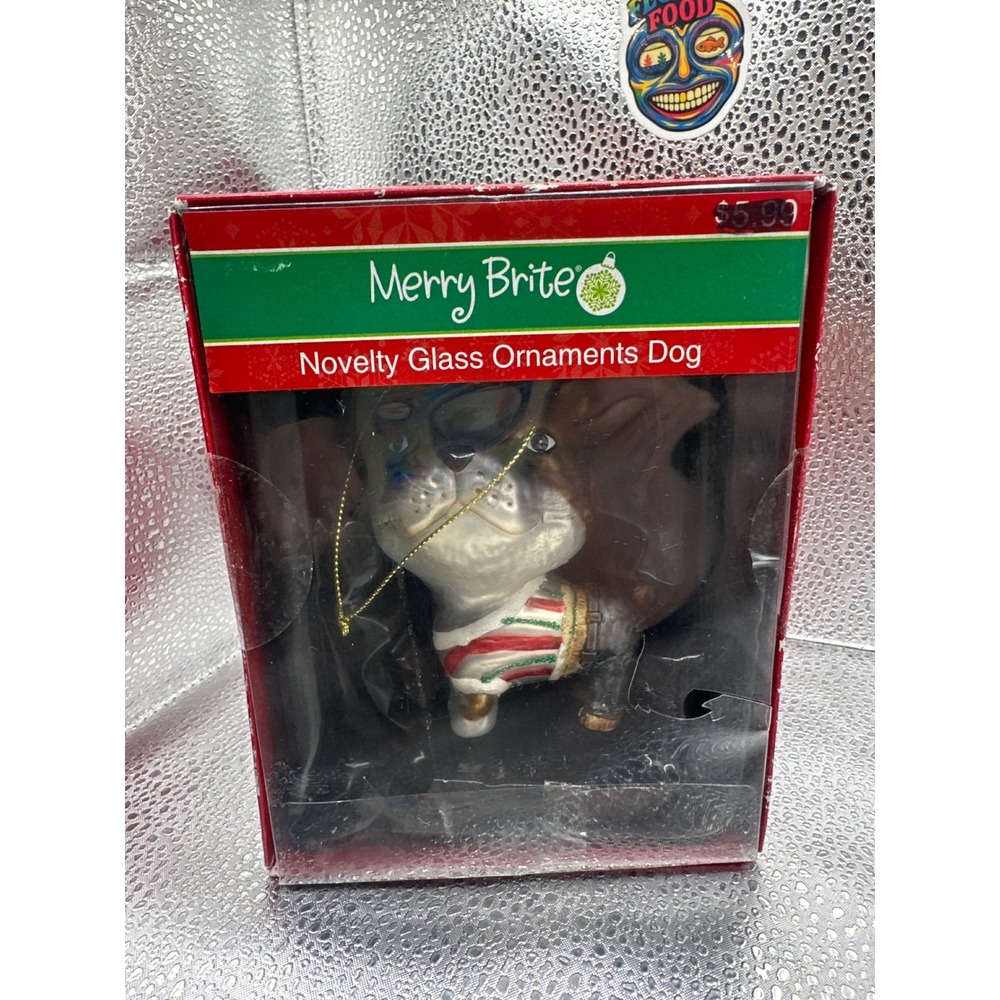 Merry Brite Novelty Glass Dog Ornament Christmas Holiday Festive